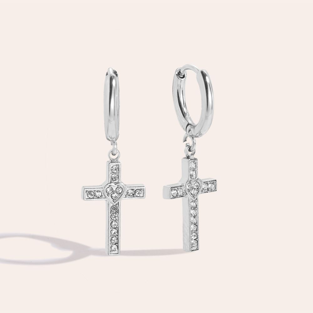 Ohrringe 'CrossWithHeart'